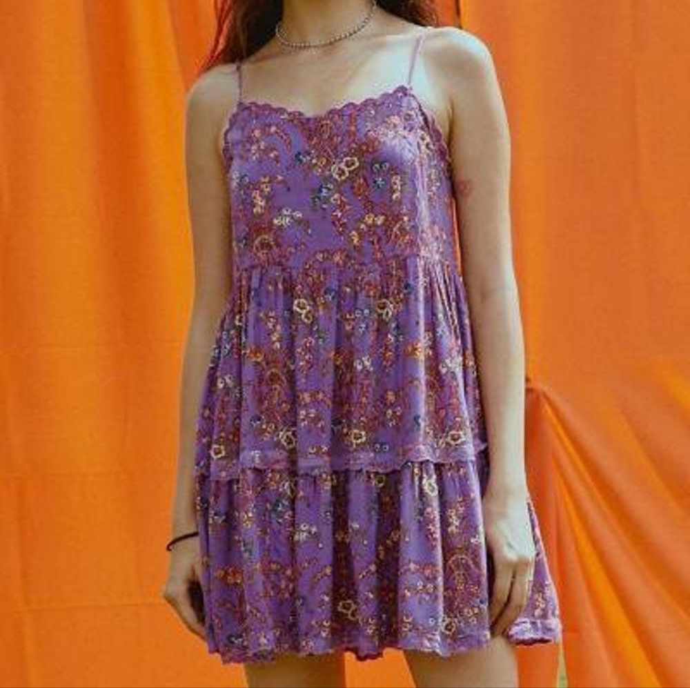 Urban Outfitters Purple Floral Tiered Mini Dress